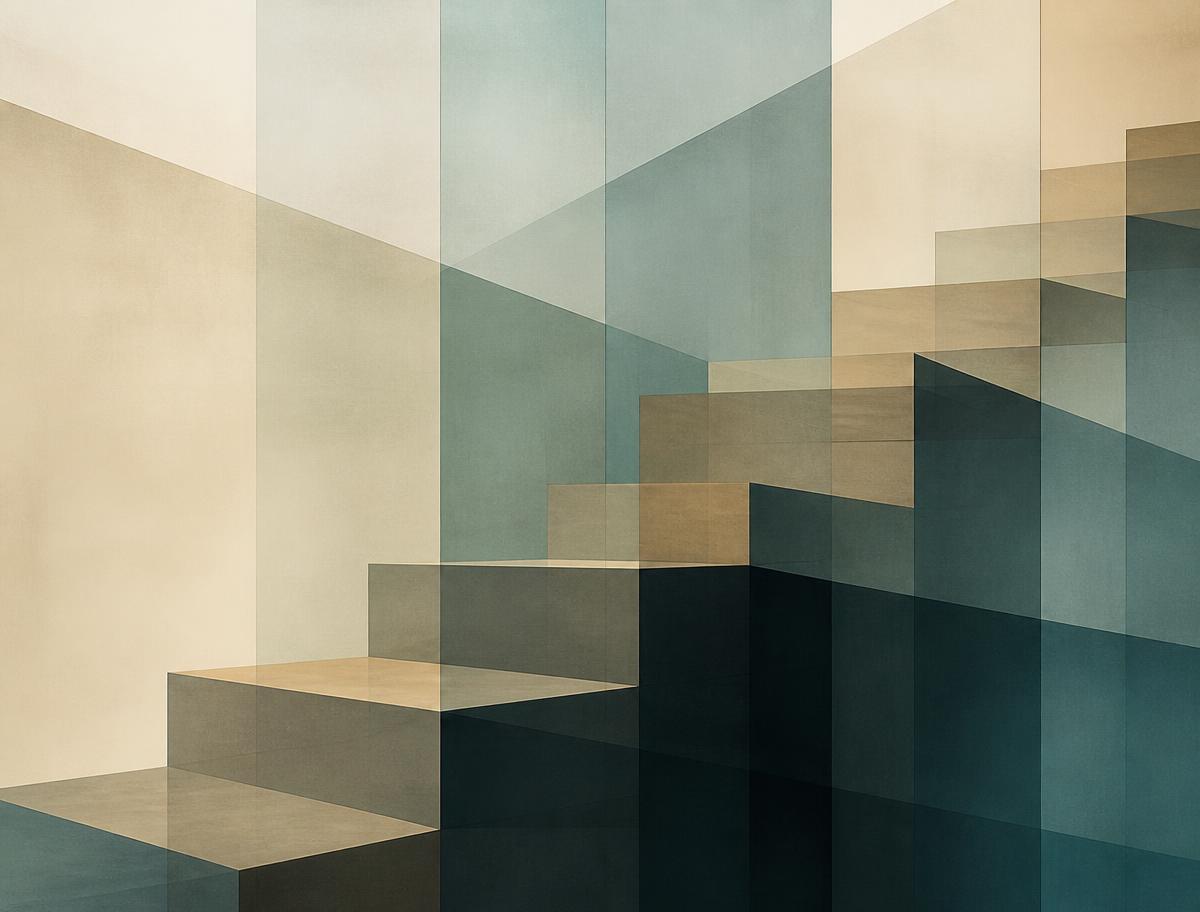Abstract layered geometric planes forming an ascending structure